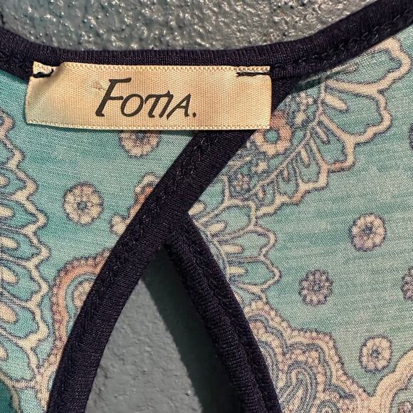 Boho Size Small Turquoise Maxi Dress  Print Keyhole Back Knit Comfy Chic Soft - Picture 3 of 5